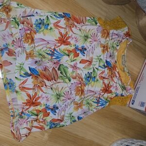 Floral Sleeveless Tank Top with Yellow Trim